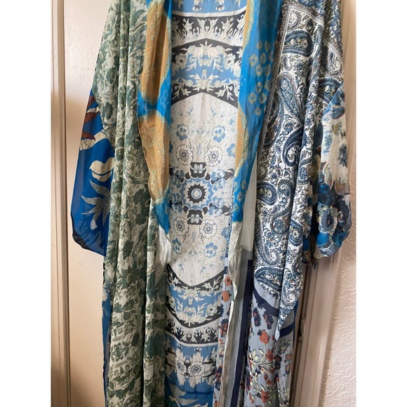 Free People I Kimono Duster Open Front One Size Sheer Silk Blue Boho Intimates - Picture 2 of 12